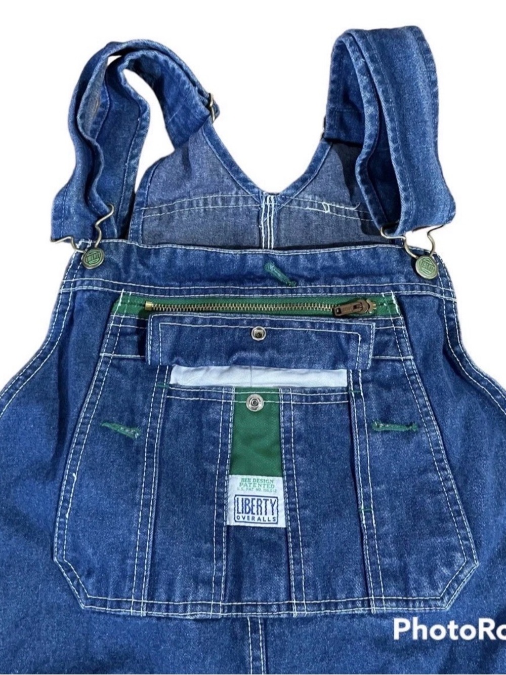 Liberty Vintage Green Stitch Dark Blue Carpenter Denim Overalls Men's 38 x 30